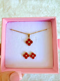 Red Lucky Clover Set Or Separate (Rolo Chain)