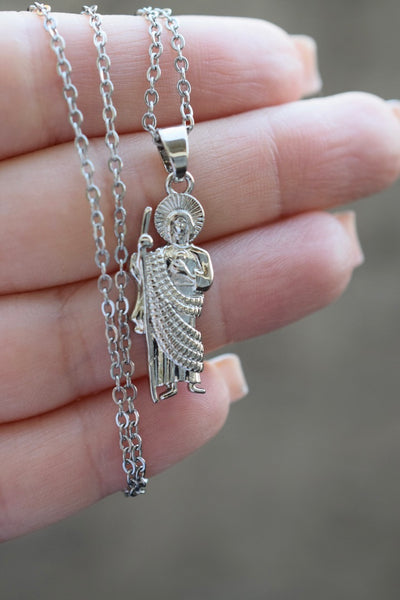 Silver Small Saint Jude (Rolo Chain)