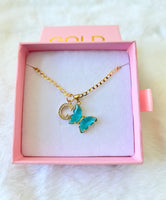 Lucky Butterfly & Initial Necklace (Blue)