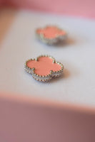 Silver Baby Pink Clover Studs