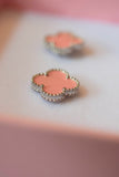 Silver Baby Pink Clover Studs