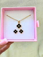 Black Lucky Clover Set Or Separate (Rolo Chain)