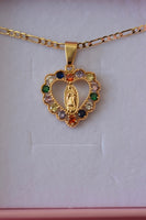 Rainbow Icy Mary Heart Necklace