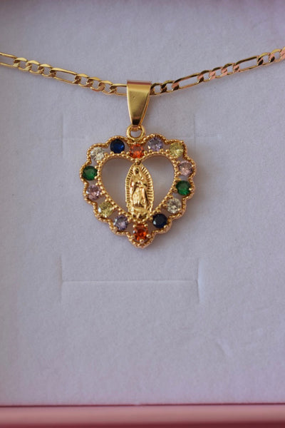 Rainbow Icy Mary Heart Necklace