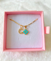 Turquoise Lucky Clover & Initial