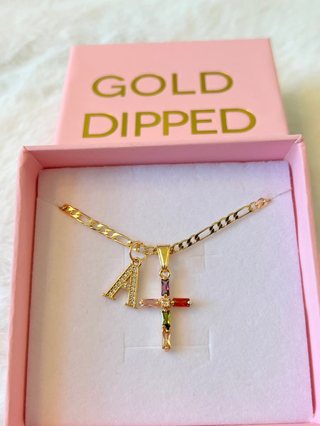 Baguette Rainbow Cross With Initial
