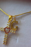 Ruby Heart Cross & Initial (Box Chain)