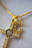 Sapphire Heart Cross & Initial (Box Chain)