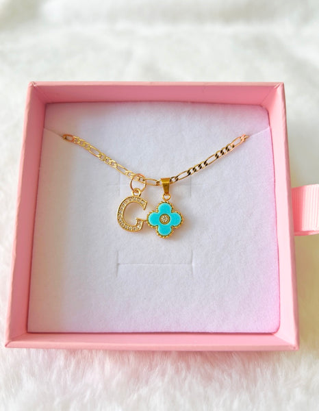 Turquoise Lucky Clover & Initial