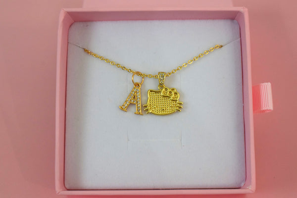 Diamond Kitty Kat & Initial (Rolo Chain)