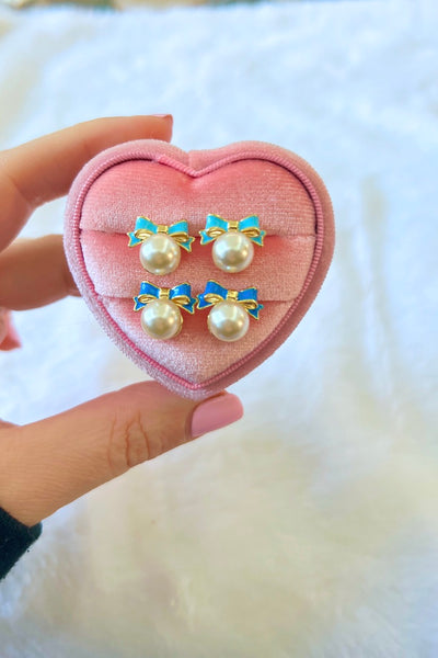 Pearl Bow Studs In 2 Shades Of Blue