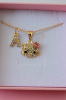Pink Floral Kitty & Initial (Rolo Chain)