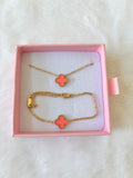 Pink Clover Necklace & Bracelet: Package Deal