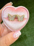 Diamond Butterfly Studs (Pink)