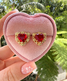Floral Heart Earrings (Red)