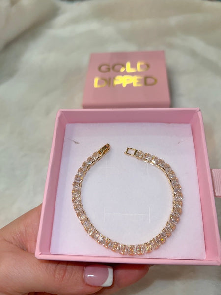 Gold Princess Cut Tennis Bracelet