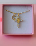 Heart Mary Cross & Initial (White)