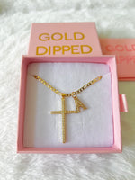 Diamante Cross & Initial (Figaro Chain)