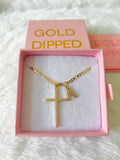 Diamante Cross & Initial (Figaro Chain)