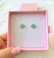 Turquoise Lucky Clover Set Or Separate (Figaro Chain)