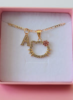 Pink Flower Kitty & Initial