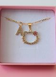 Pink Flower Kitty & Initial