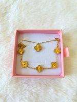 Gold Lucky Clover Bracelet & Necklace: Package Deal