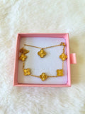 Gold Lucky Clover Bracelet & Necklace: Package Deal