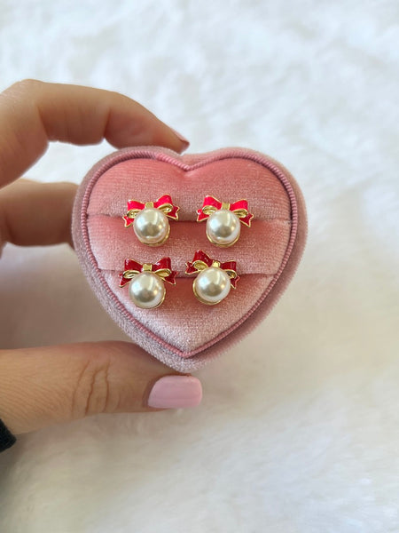 Pearl Bow Studs In 2 Shades Of Red