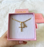 Baguette Diamond Cross With Initial