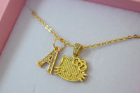 Diamond Kitty Kat & Initial (Rolo Chain)