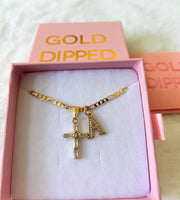 Baguette Diamond Cross With Initial