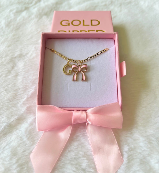 Pink Bow & Initial (Figaro Chain)