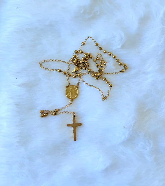 Mother Mary & Cross Rosary Necklace