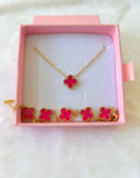 Magenta Lucky Clover Bracelet & Necklace: Package Deal