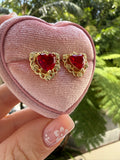 Floral Heart Earrings (Red)