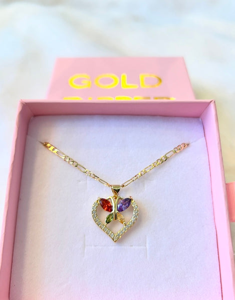 Multicolor Heart Butterfly Necklace