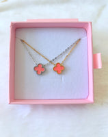 Package Deal: Pink Clover Necklace In Silver & Gold