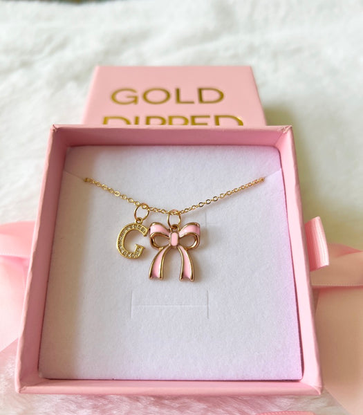 Pink Bow & Initial (Rolo Chain)