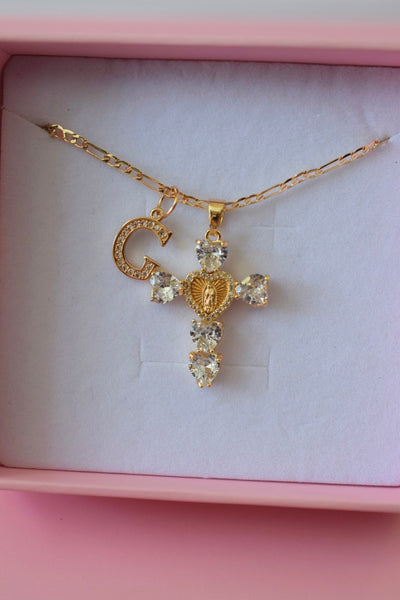 Heart Mary Cross & Initial (White)