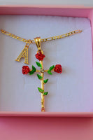 Dazzling Rose Cross With Initial (Red)