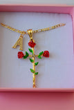 Dazzling Rose Cross With Initial (Red)