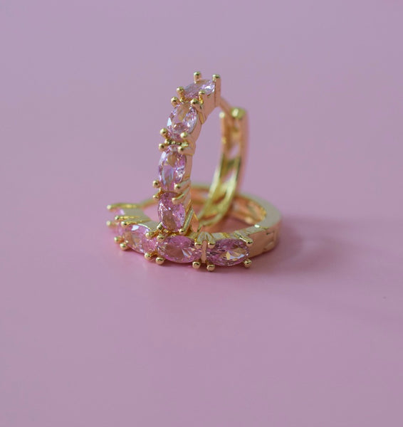 Pink Marquise Huggie Hoops