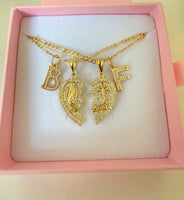 Diamond Crucifix & Mary Heart With Initials