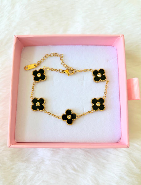 Black Diamond Lucky Clover Bracelet