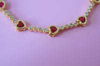 Red Bezel Heart Tennis Bracelet