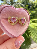 Floral Heart Earrings (Pink)