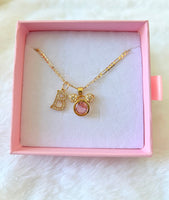 Pink Diamond Mouse Necklace With Initial