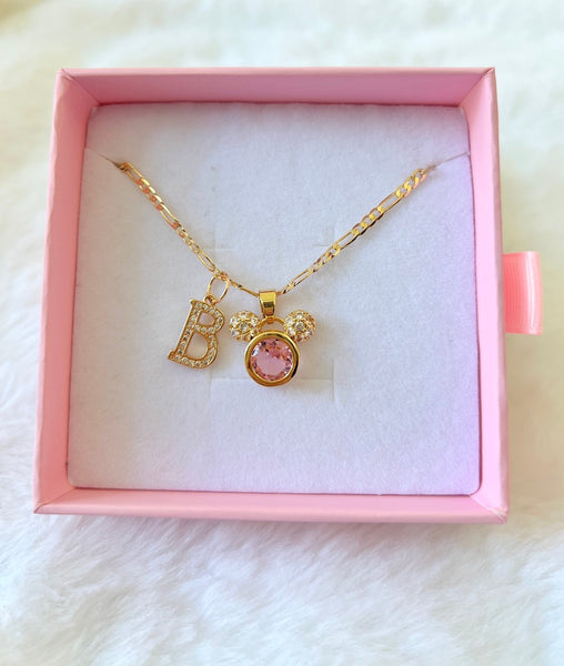 Pink Mouse Necklace With Initial