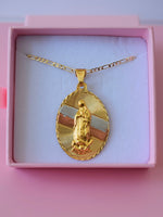Large Oval Tricolor Mother Mary Necklace